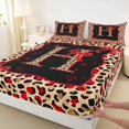 thumbnail image 4 of Manfei Leopard Print Personalized Initial H Full Size Sheets 4-Piece for Girls,Vintage Red Bow Bed Sheets for Women Teens,Microfiber Bedroom Decor, 4 of 5
