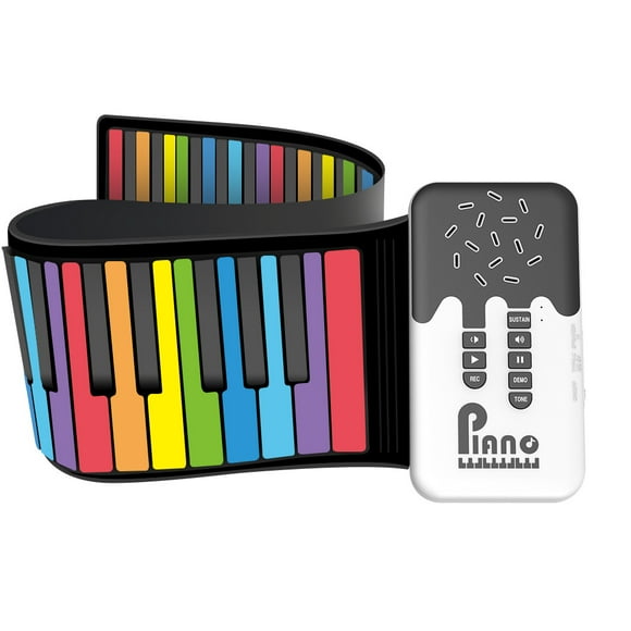 49 Key Roll Up Keyboard Piano, Portable Digital Electric Foldable Piano Keyboard, Rechargeable, 8 Tones, 6 Educational Demo Songs, for Beginners Adults Gift (Rainbow)
