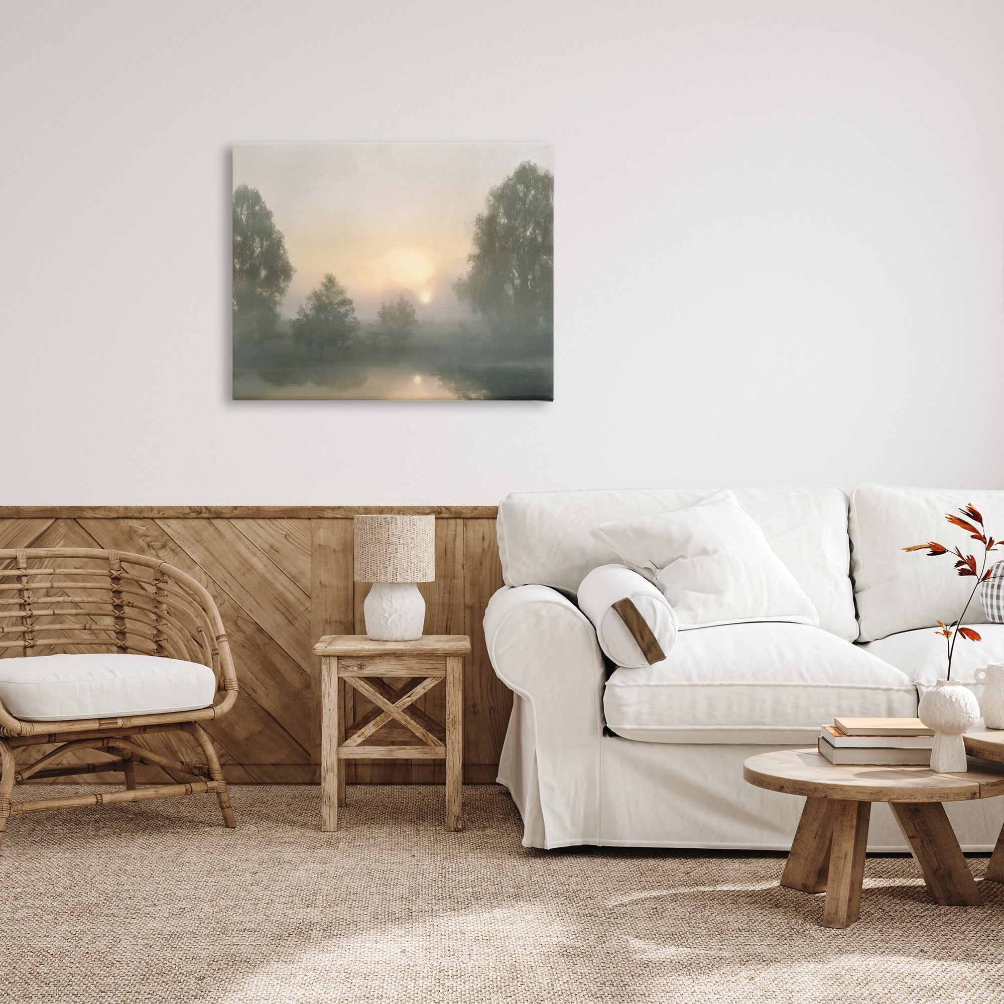 Stupell Industries Misty Pond Reflection Landscape Photography Gallery Wrapped Canvas Art Print Wall Art, 40 x 30