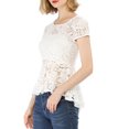 thumbnail image 5 of MODA NOVA Juniors Round Neck Cap Sleeves High Low Hem Lace A Line Peplum Blouse, 5 of 7