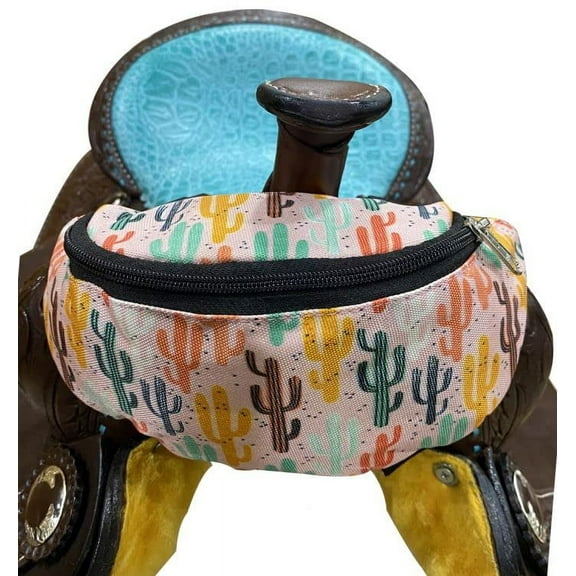 Showman Pink Cactus Print Insulated Nylon Saddle Pouch