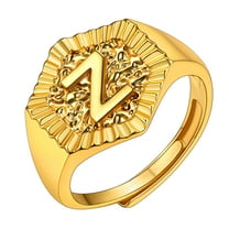 KeyStyle 18K Gold Initial Ring Letters A-Z Rings for Women Adjustable Hexagon Gold Plated Rings for Valentine's Day Jewelry Gifts for Her, Letter Z