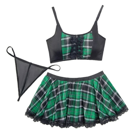Yuhangmm Women s Underwear Checkered Metal Button Bra Clothing See Through Sexy Skirt Underwear plus Size Lingerie Robe