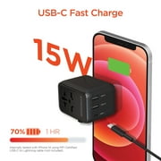 HyperGear WorldCharge Universal Travel Adapter with USB/USB-C (Black), 15822