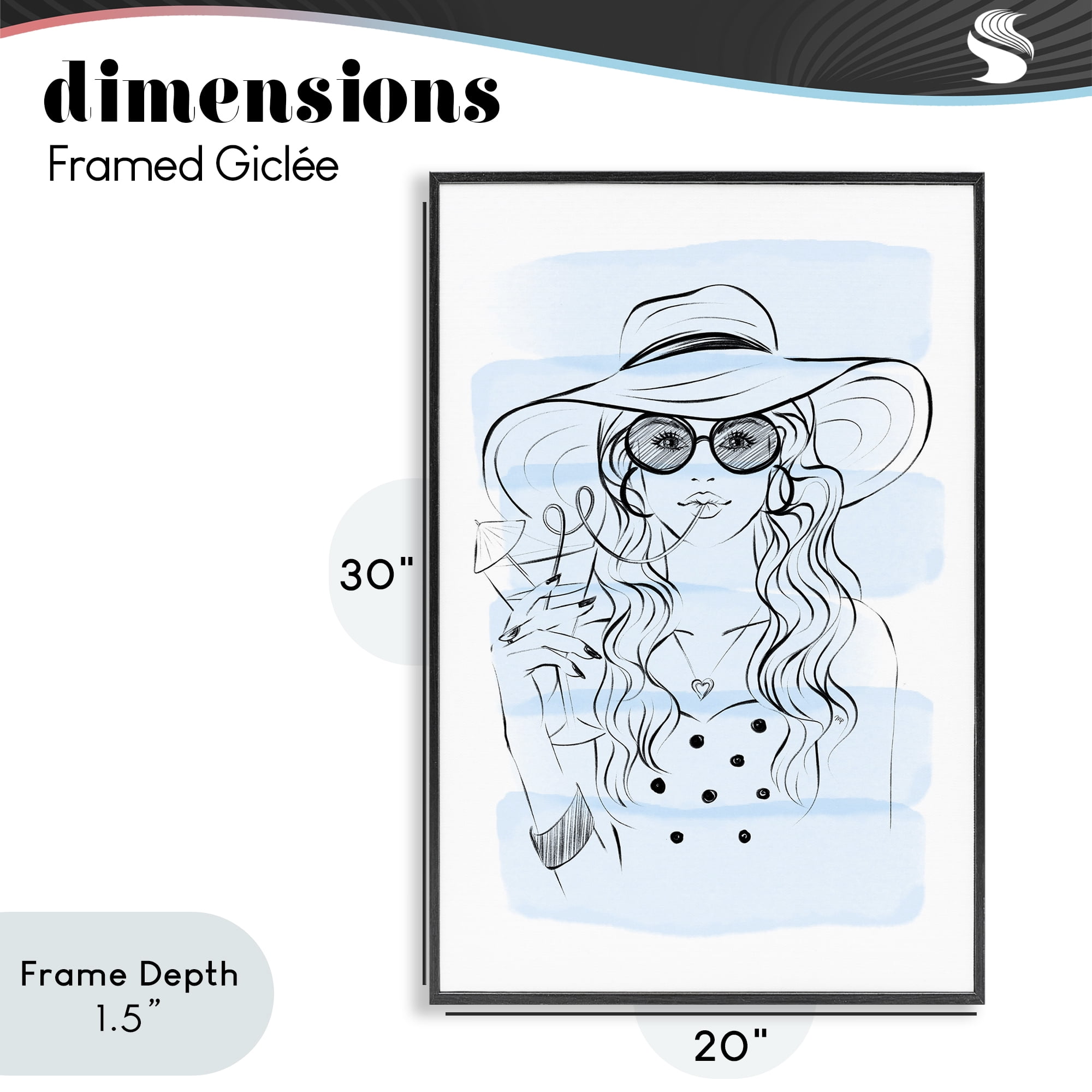 Stupell Industries Sipping Drink Girl in Sun Hat Black Framed Giclee Art, design by Martina Pavlova