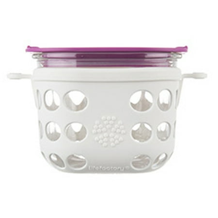 Lifefactory 2 Cup Glass Food Storage - Optic White / huckleberry Pink