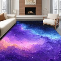 Flatwoven High Traffic Area Rug, Celestial Harmony Artful Display, Non Slip, Stain Resistant, Washable Area Rugs for Living Room, Bedroom(Purple, 3X5)