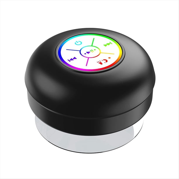 Altavoz Bluetooth Resistente Al Agua, LED, Colorido, Luminoso, Pequeño Altavoz con Ventosa Grande para Baño y Uso Al Aire Libre, Color Negro