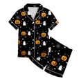 thumbnail image 5 of CAICJ98 Halloween Pajamas Girls Pumpkin Pajama Set Ghost Pjs Jammies Toddler Kids Short Sleeve Button Down Lounge Sleepwear Little Girl Pajamas (Black,4-5 Years), 5 of 5