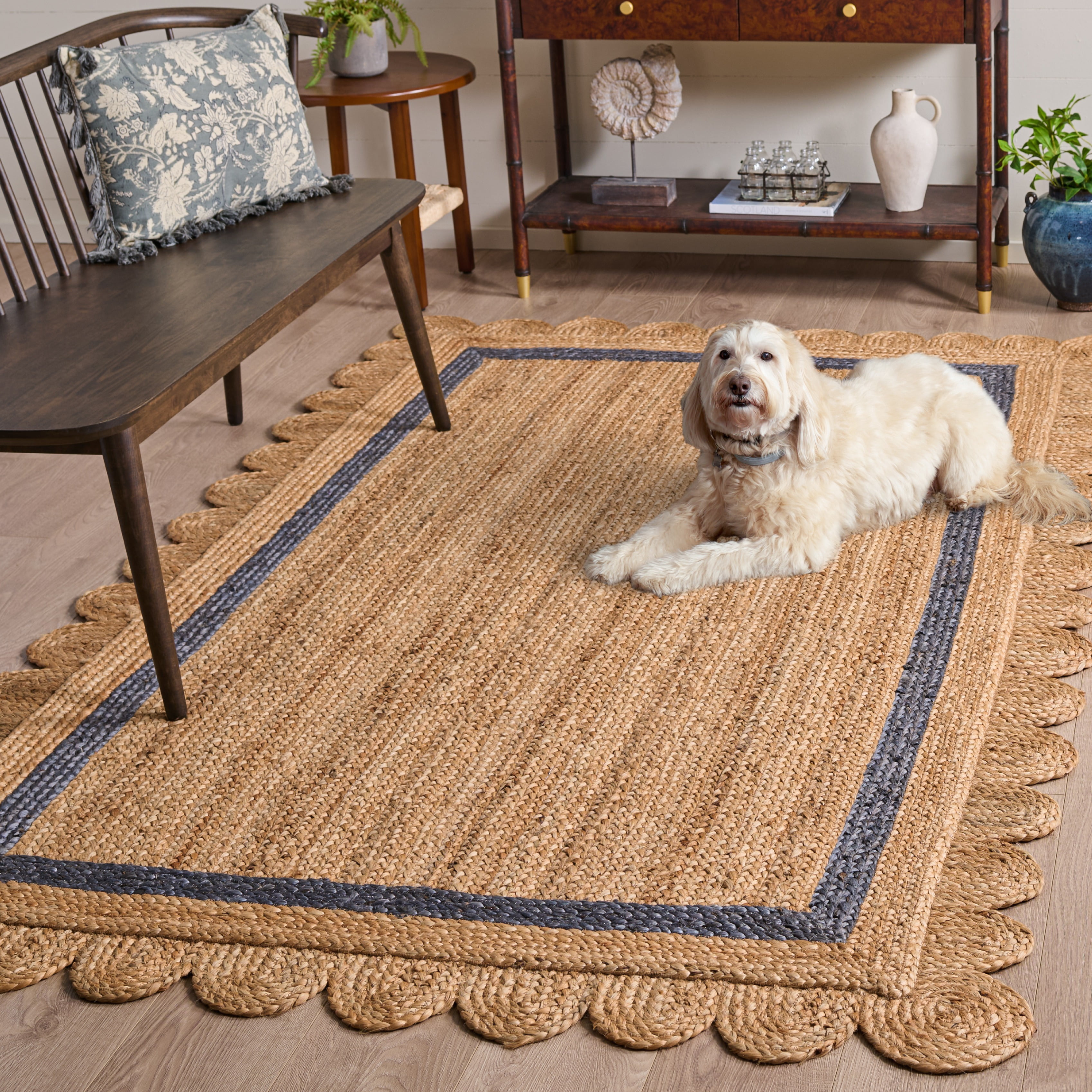 Safavieh Natural Fiber Archibald Bordered Area Rug, Natural/Blue, 9' x 12'