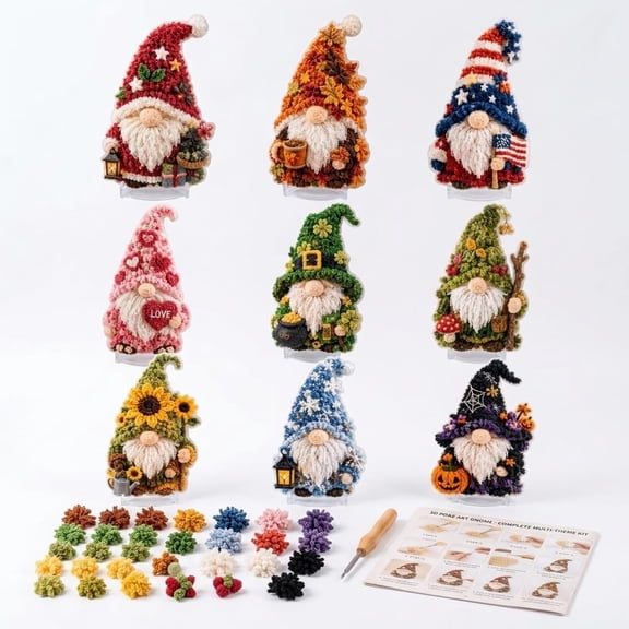 3D Fabric Poke Art Kit,Fabric Craft Kit No Sewing Needed for Adults | DIY Various Styles Gnome Home Decor for Beginners,Home Decor Gifts for Dwarf Lovers