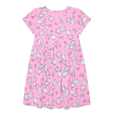 Marie Aristocats Girls' Allover Print Dress with Short Sleeves, Sizes 4-12
