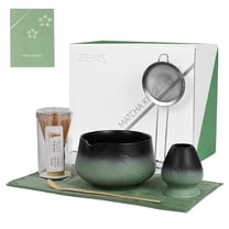ZENS Matcha Whisk Set, Matcha Kit Set with Bowl and Bamboo Whisk, 304 Sifter, Scoop, (Chasen Holder) -Tea Mat