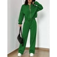 thumbnail image 5 of Women'S 2 Piece Outfits Sweatsuit Zip Up Long Sleeve Sweatshirt with Wide Leg Sweatpants Green XL, 5 of 8