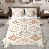 Manfei Southwestern Aztec Geometric 7 Pieces Bedding Comforter Set,Rustic Rhombus Flower Full Bedding Set,Beige Brown Fitted Sheet Flat Sheet For Kids,Super Cozy Room Decor Reversible