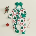 thumbnail image 3 of Cjfdfy Newborn Baby Girl Christmas Footed Romper Christmas Tree Santa Print Zip-up Long Sleeve Footed Bodysuit And Headband Infant Cute My Christmas Fall Winter Outfit 0-9M, 3 of 8