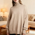 thumbnail image 2 of Pulls pour Femmes Décontractés Amples Couleur Unie Col Roulé Manches Longues Tricot Mode Automne, 2 of 4