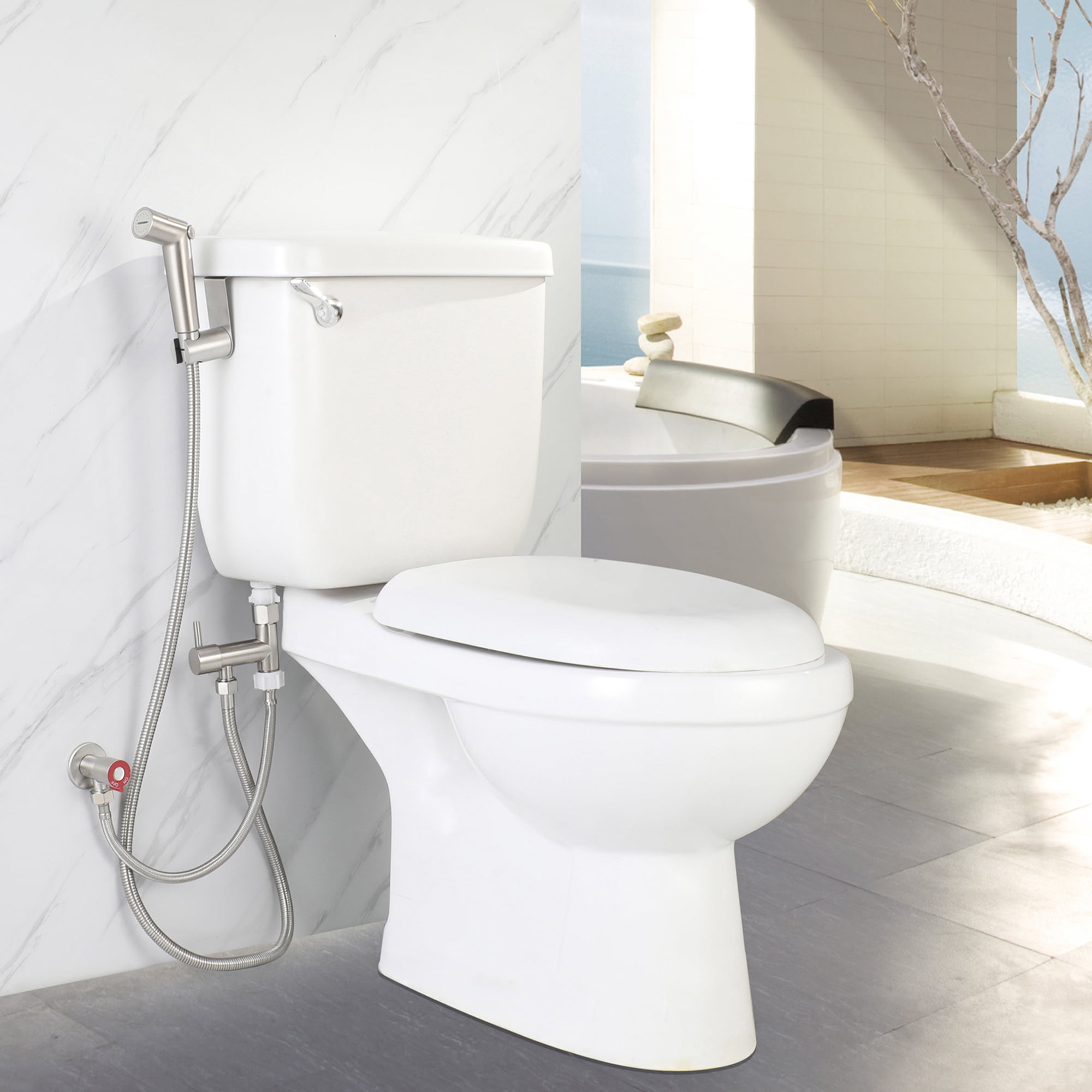 Sumerain Brushed Nickel Handheld Bidet Sprayer for Toilet, Handheld Jet Sprayer for Toilet, Adjustable Cloth Diaper Sprayer with Brass Diverter Valve