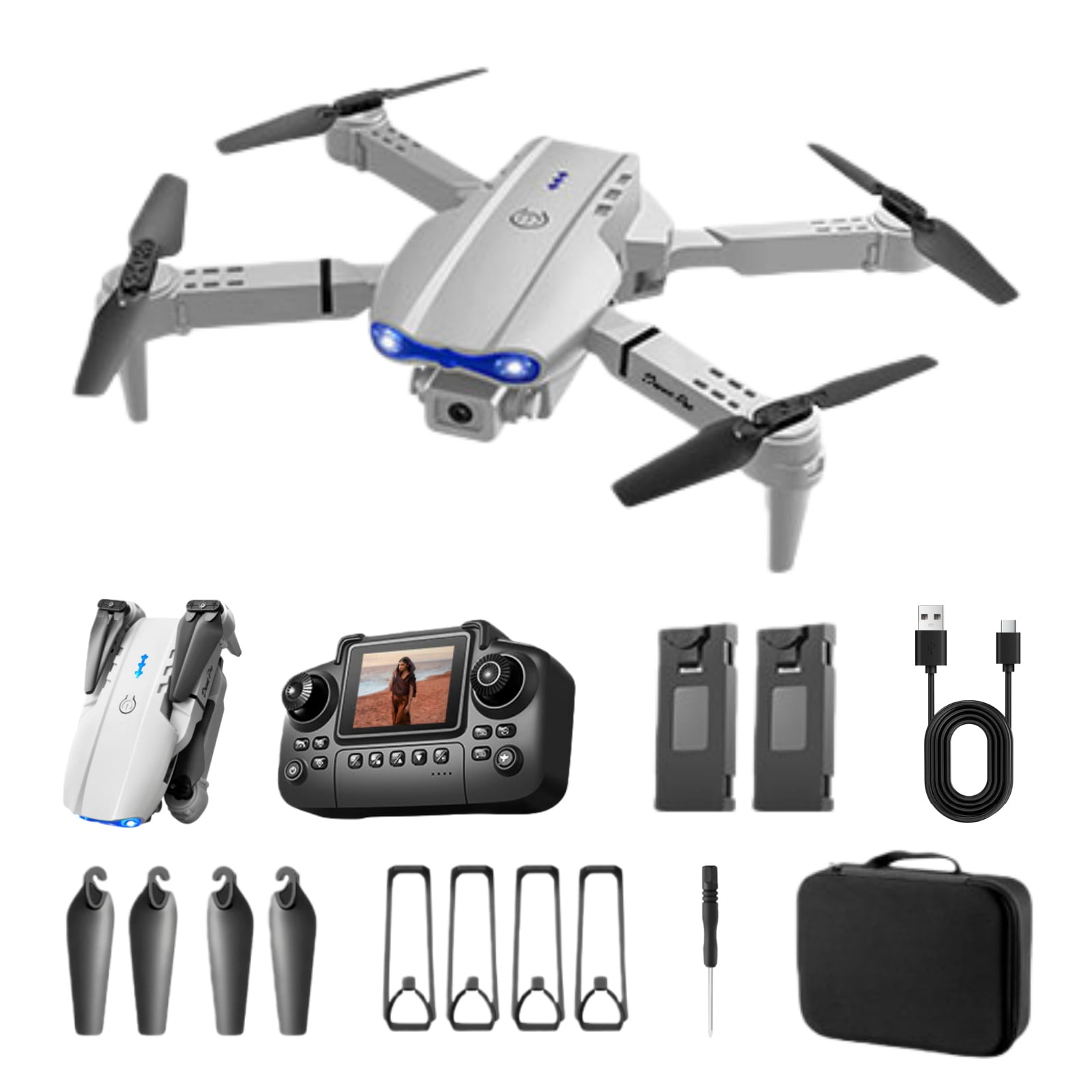 Ourlife 2.4" Screen Remote Dual Camera Drone with 1000mAh Rechargeable Battery, HD RC Quadcopter with Live View Display for Beginners, Gray.