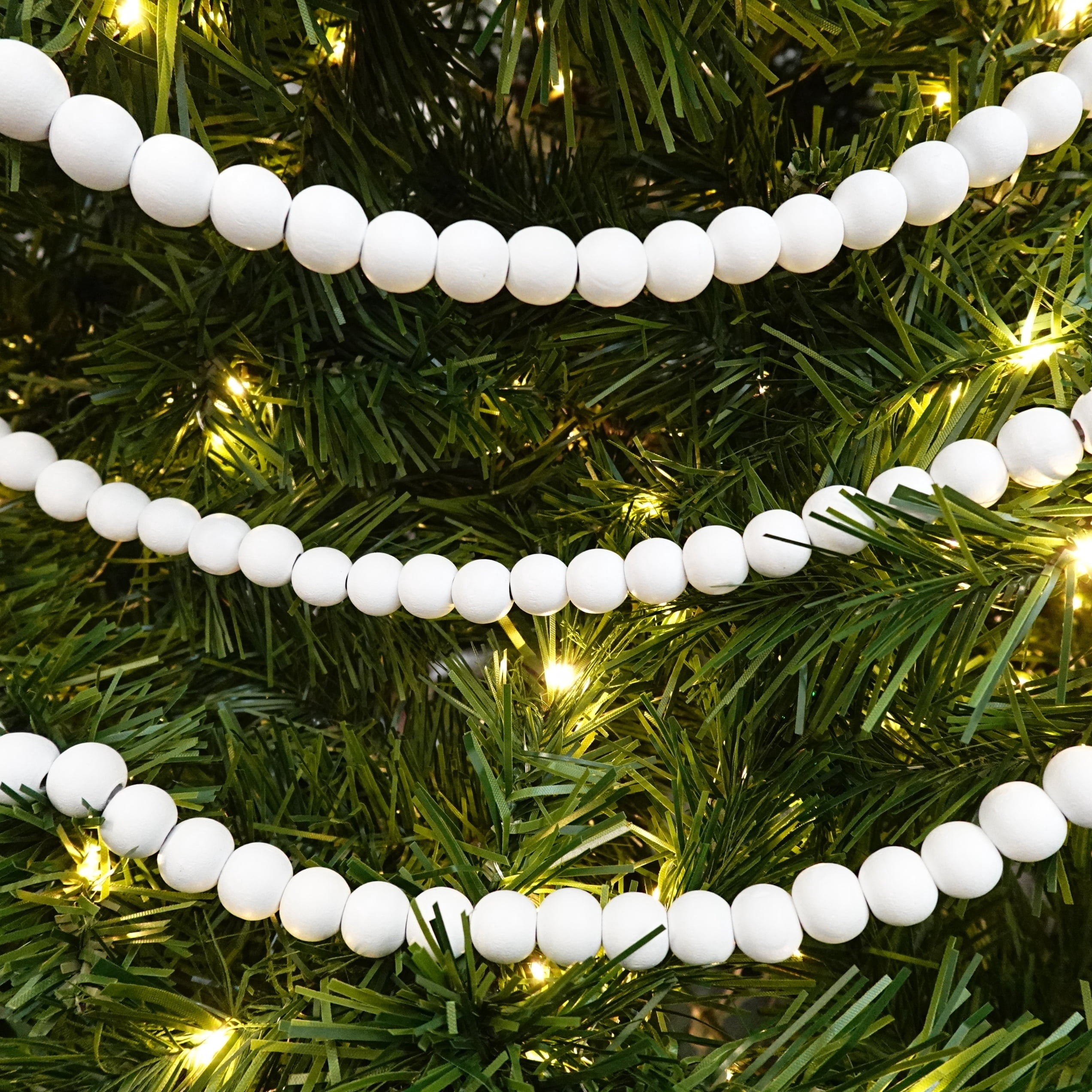 Wood Bead Christmas Garland, White, 9', by Holiday Time