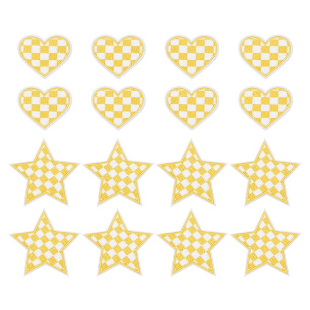 Uxcell 18 Pcs Parches Bordados de Corazón Estrella a Planchar Aplicaciones Parches para Chaqueta Colección de Denim Ropa Vestidos Sombreros Jeans Accesorio DIY, Amarillo/Blanco