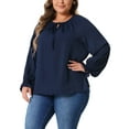thumbnail image 4 of Agnes Orinda Plus Size Blouses for Women Casual V Neck Tops Drawstring Long Sleeve T Shirt Blouses 3X Navy Blue, 4 of 6
