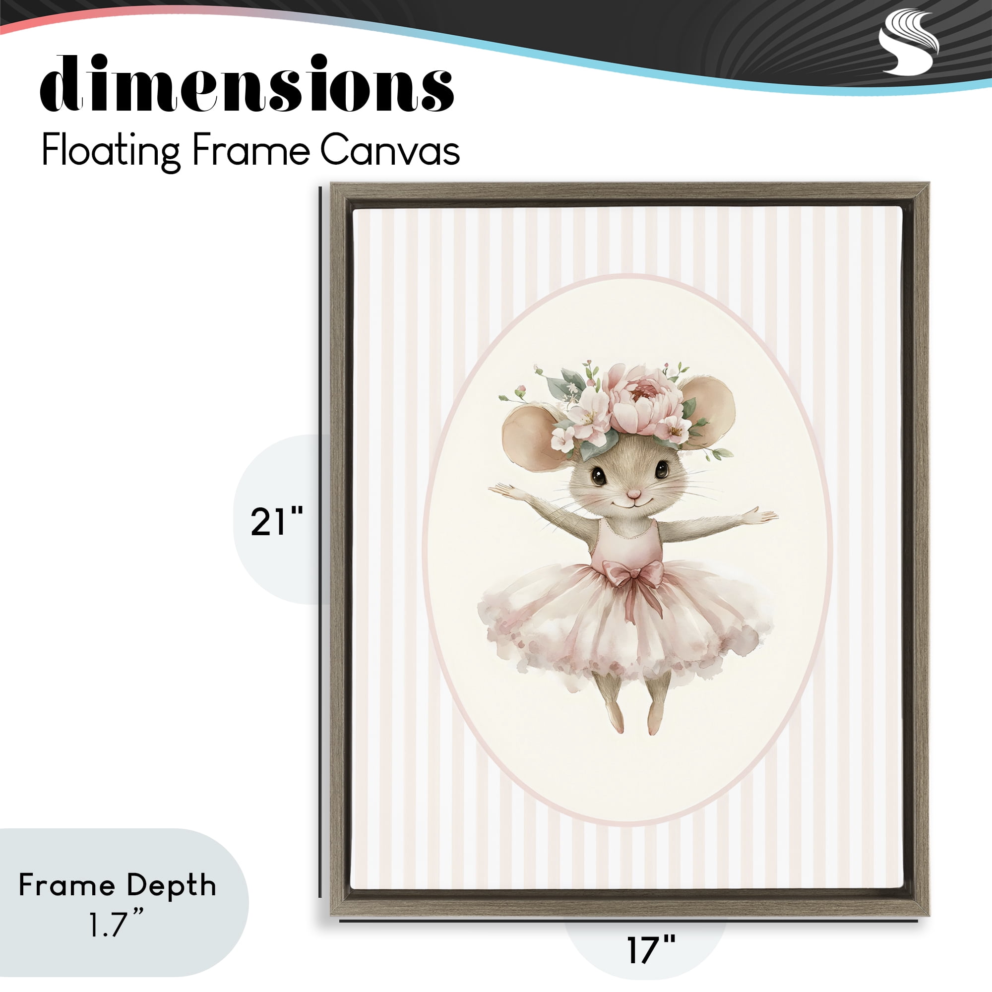 Stupell Industries Nursery Ballerina Mouse Striped Brown Framed Floater Canvas Wall Art, design by LSR Design Studio