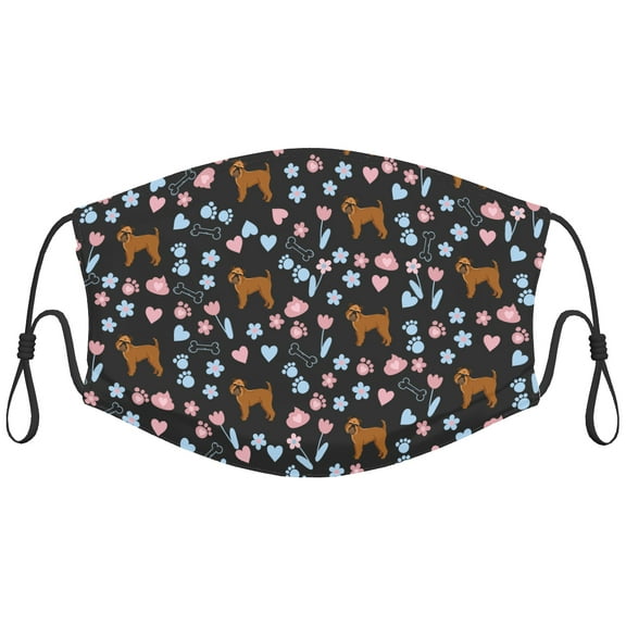 Cute Brussels Griffon Dog Graphic Printed Cloth Face Masks Reusable Washable Adjustable for Adults (1 PCS)