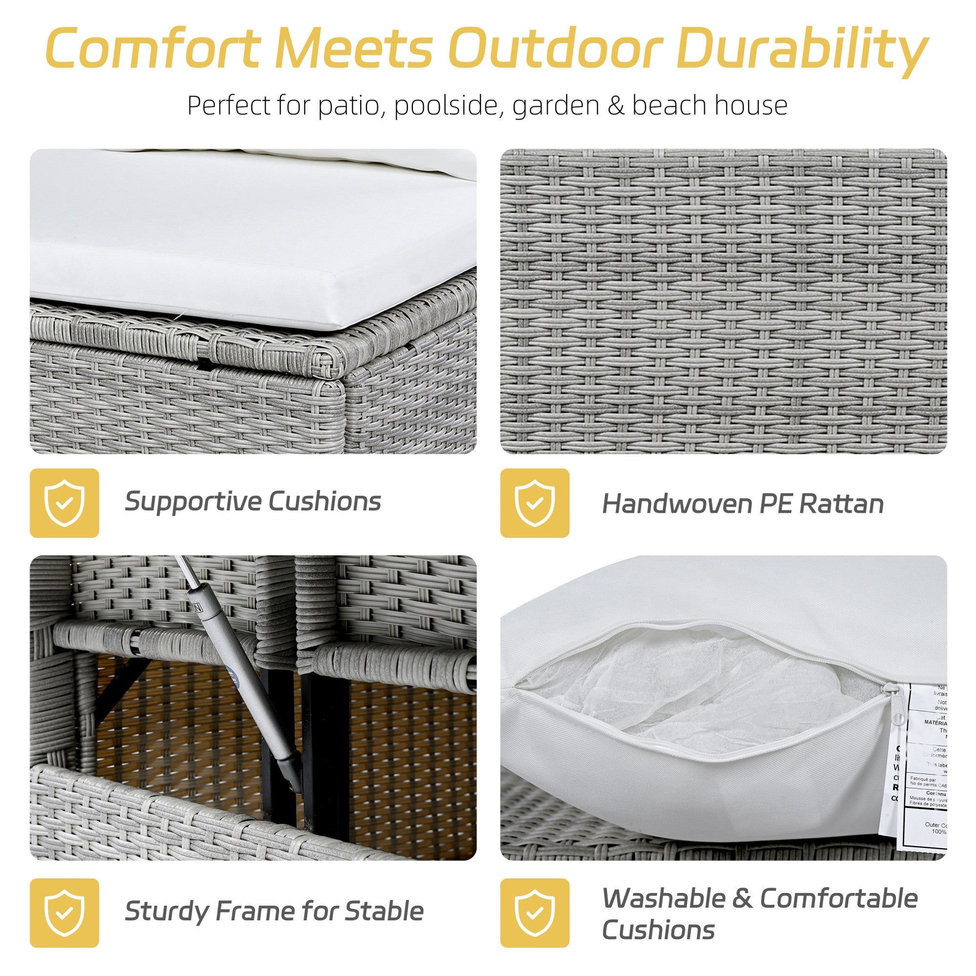 Sailvan 5-Piece Outdoor Patio Rattan Sofa Set - Sectional PE Wicker L-Shaped Garden Furniture with Dining Table & 2 Extendable Side Tables White