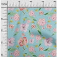thumbnail image 1 of oneOone Cotton Jersey Sky Blue Fabric Flower & Leaves Watercolor Sewing Material Print Fabric By The Yard 58 Inche Wide, 1 of 4