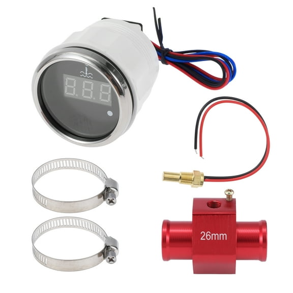 Unique Bargains 1.02" Universal Digital Water Temperature Gauge Kit with Red Joint Pipe Radiator Sensor Adaptor 100-300F - DC 12V Automotive LED Display