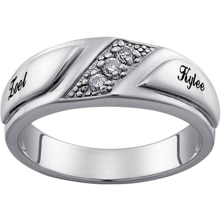 Personalized Engraved Platinum Plated Sterling Silver Cubic Zirconia Name Wedding Band, 7mm