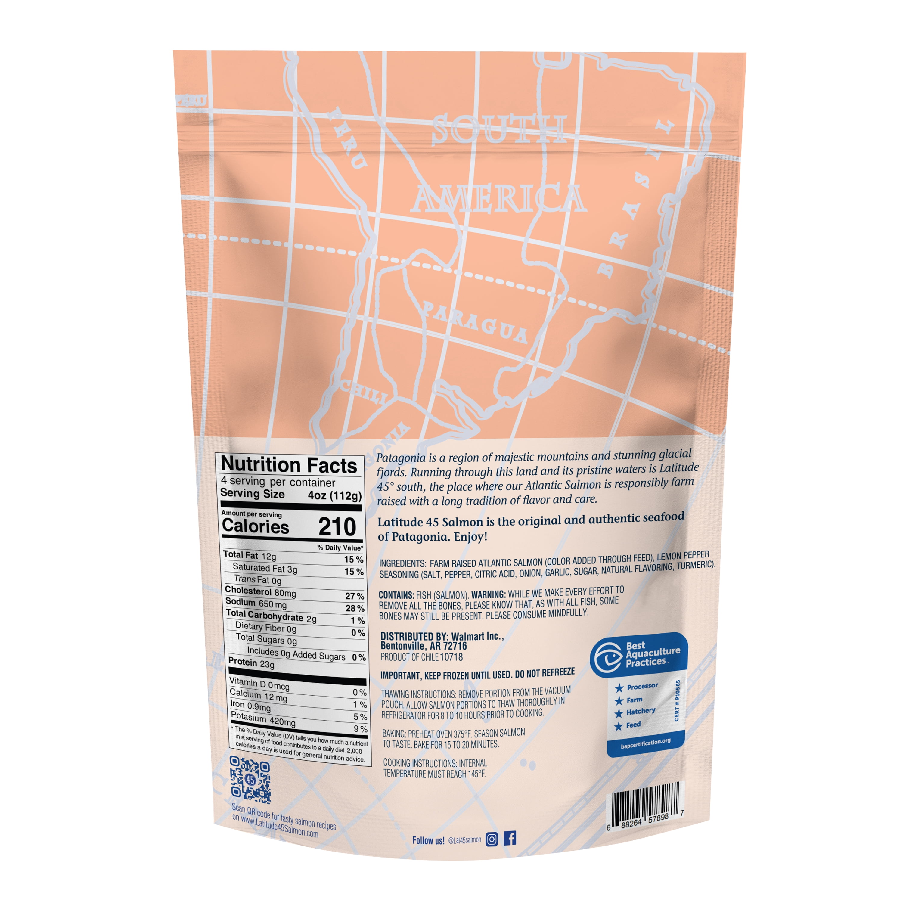 Latitude 45 Frozen Lemon Pepper Atlantic Salmon, 1 lb. Bag