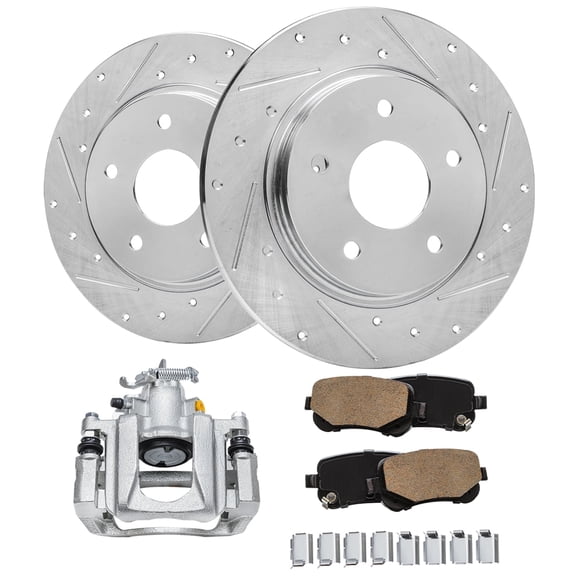 Detroit Axle - Rear Brake Kit for Chrysler Town & Country Dodge Grand Caravan VW Routan, Drilled & Slotted Brake Rotors Ceramic Brake Pads Left Brake Caliper Replacement: 12.00'' inch Rotor