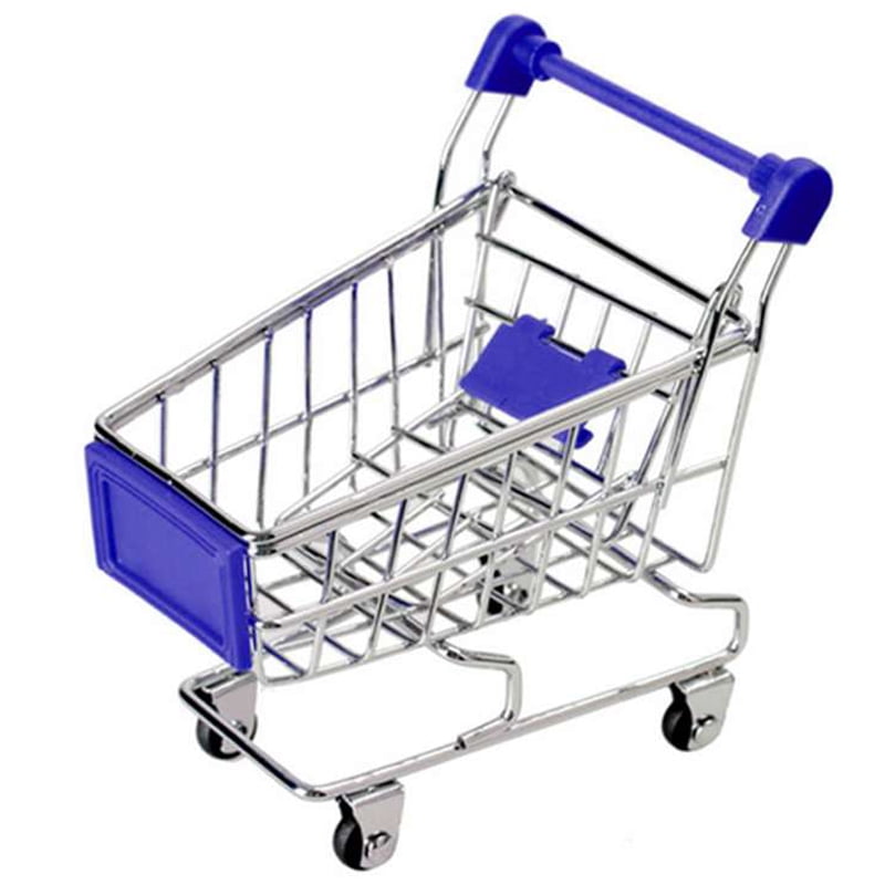 Kids Pretend Role Play Mini Metal Shopping Trolley & Basket Supermarket Handcart 