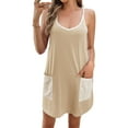 thumbnail image 3 of Summer V-neck Women Plain Knit Dress Sleeveless Spaghetti Strap Casual Loose Athletic Dress with Shorts Pocket, 3 of 6