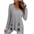 thumbnail image 2 of AXXD Gray Basic Dressy Tops for Women Summer 2024 Casual Round Neck Solid Color Plaid Long Sleeve Knitted Button Tops, 2 of 6