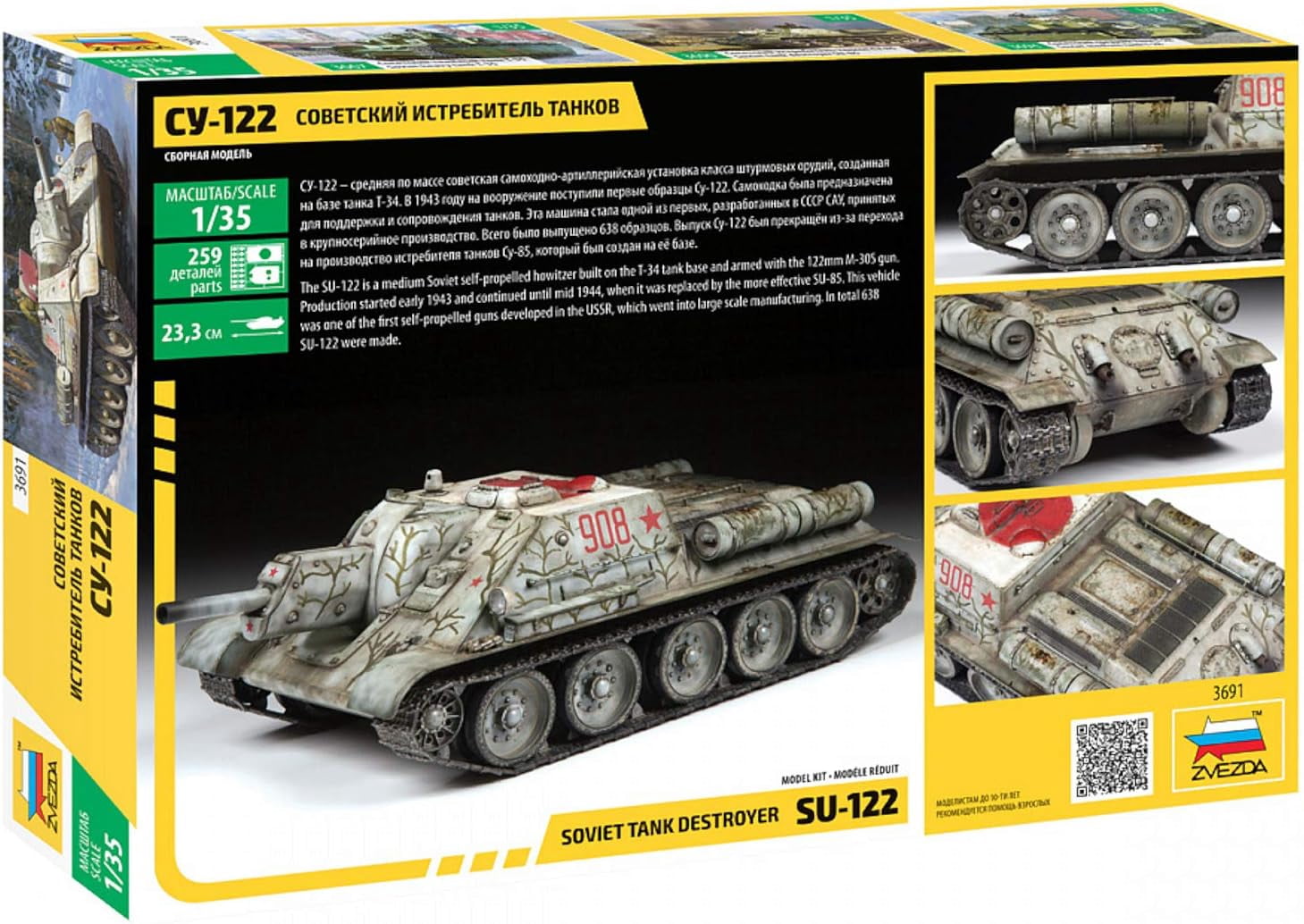 Zvezda 530003691 1:35 SU-122 Soviet Self-Propelled Hown Car Model Kit, Plastic Construction Kit