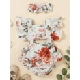 thumbnail image 2 of TSEXIEFOOFU Infant Baby Girls Summer Romper, Sleeveless Backless Floral Printed Square Neck Ruffled Bodysuit+Bow Headband, 2 of 8