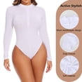 thumbnail image 3 of ANYFIT WEAR Women's Mock Turtle Neck Fleece Lined Zip Up Thong Bodysuit Long Sleeve Shirt Going Out Tops for Cold Weather, 3 of 6