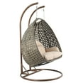 thumbnail image 2 of LeisureMod 2-Person Hanging Wicker Egg Chair with Stand, Indoor/Outdoor Patio Swing Hammock Lounge with UV-Resistant Beige Cushions, Beige, 2 of 11
