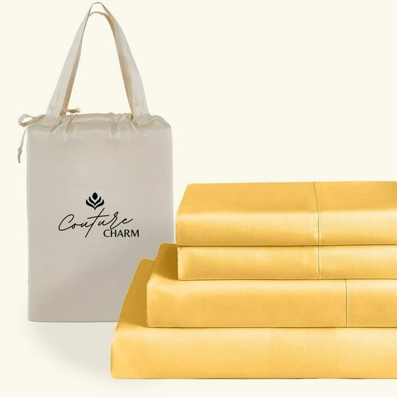 Couture Charm Hotel Luxury 600-TC Percale Cotton California King Size 4-Pcs Sheet Set Fits Upto 6-9" Deep Pocket (Solid, Gold)
