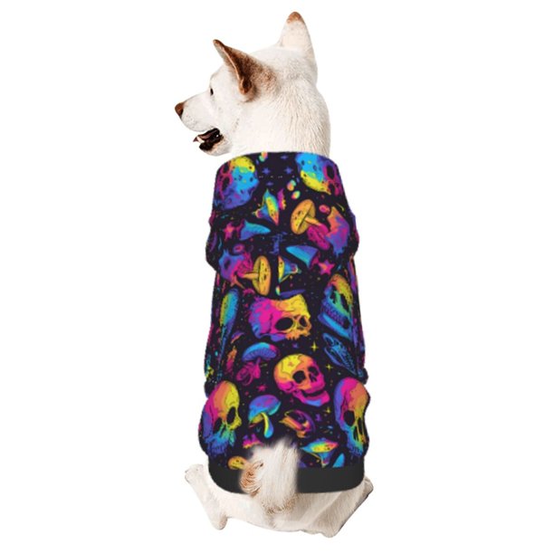 Fotbe mushroom rainbow color Skull Sudadera con Estampado para Perros Pequeños – Suéter con Capucha para Mascotas, Tela Suave de Forro Polar con Bolsillo-Medium