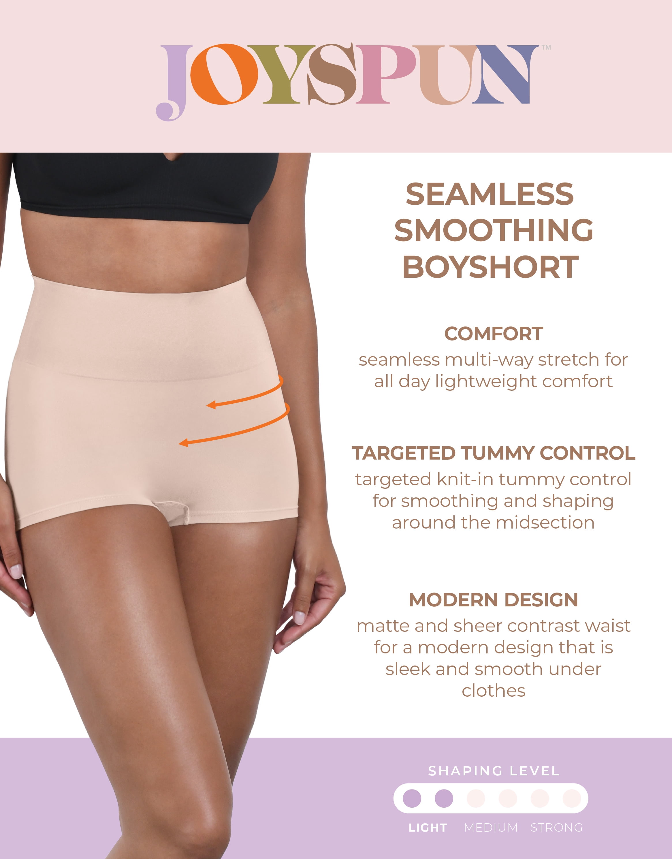 Joyspun Women’s Everyday Smooth Boyshorts, 2-Pack, Sizes S-XXXL