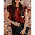 thumbnail image 2 of Sherrylily Woman Ribbed Velvet Blouse Short Ruffle Sleeve Casual Shirt, 2 of 5