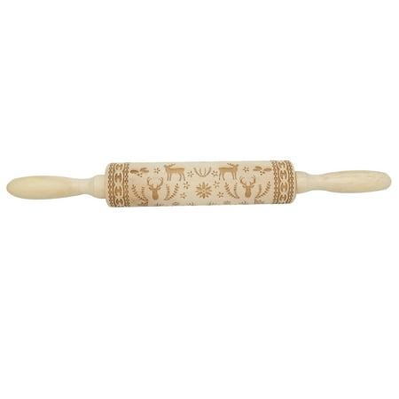 

NUOLUX 1PC Christma Embossed Rolling Pin DIY Dough Roller Wooden Rolling Stick Handmade Baking Supplies (Deer)