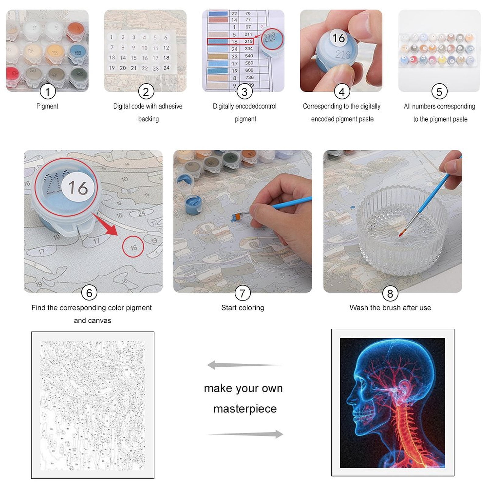 Paint by Numbers Kit for Adults, Human Anatomy Brain Nerve System Paint by Numbers, Easy Paint by Numbers Kit for Adults Beginner, DIY Adult Paint by Number Kits on Canvas, Home Decor