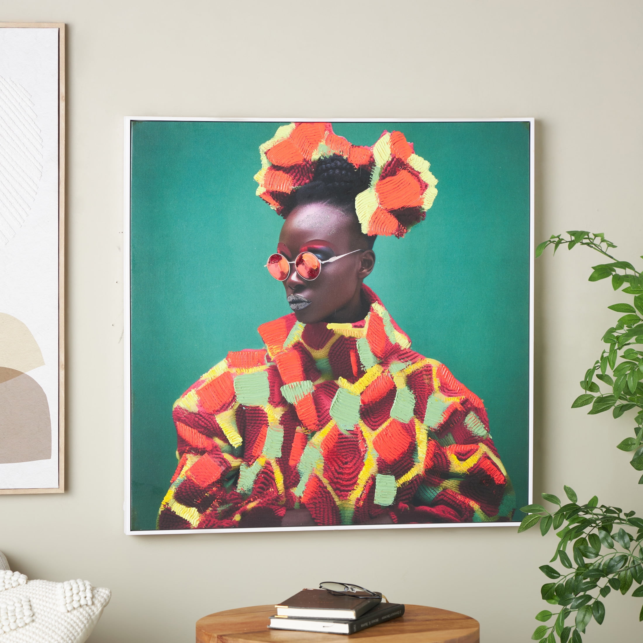 32" x 32" Chic Woman Framed Wall Art with Red and Yellow Dresswear, by DecMode