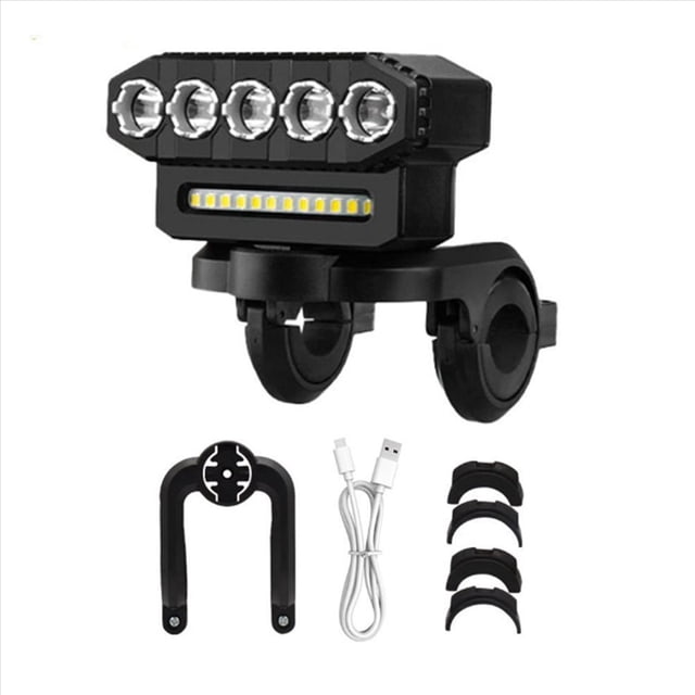 Luz Delantera LED para Bicicleta, Recargable por USB, Luz de Carretera, Fácil de Instalar, 6 Modos de Luz, Timbre para Bicicleta, B
