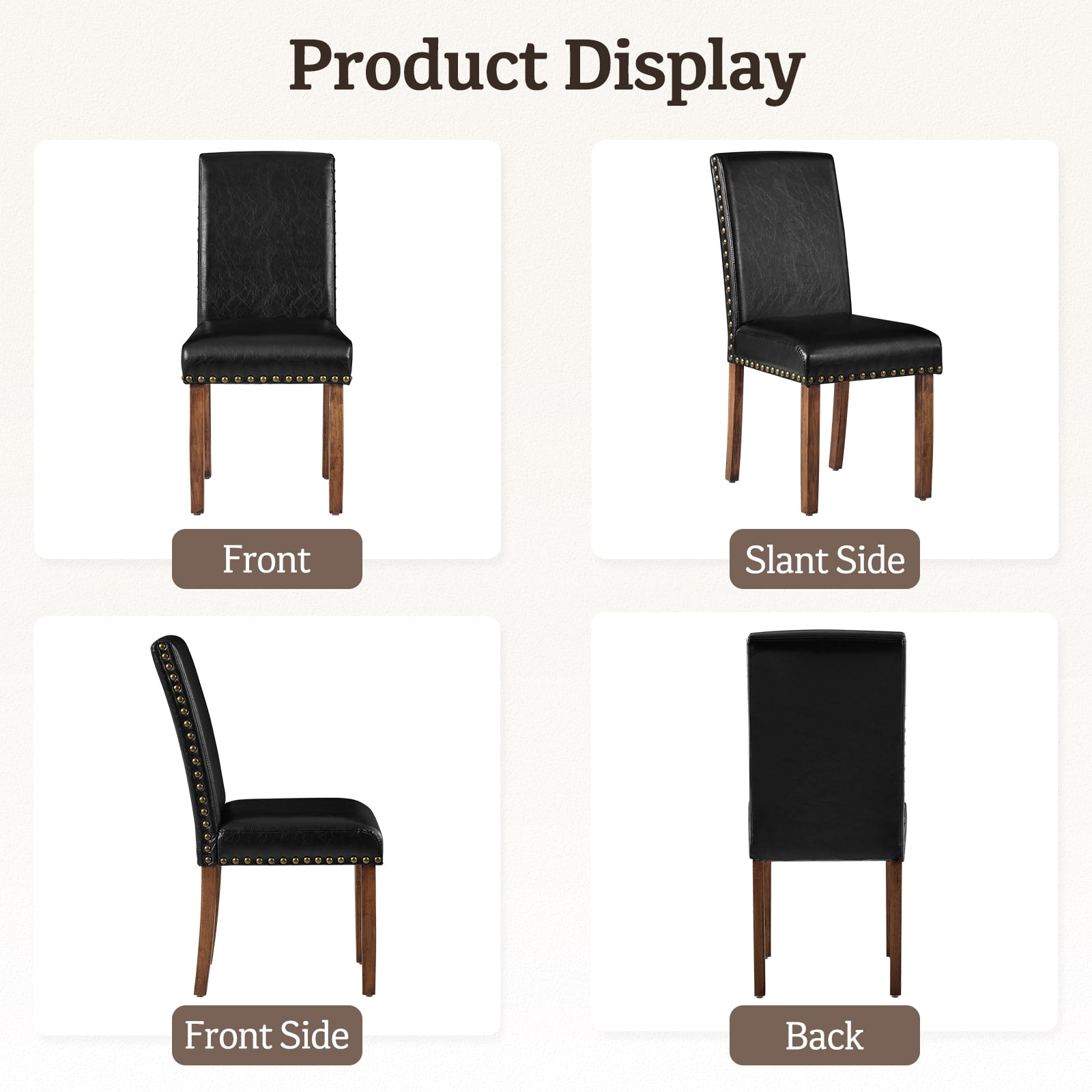 Firmoz Set of 2 Faux Leather Dining Chairs, Modern Side Chairs with Solid Wood Legs for Kitchen & Living Room, Black